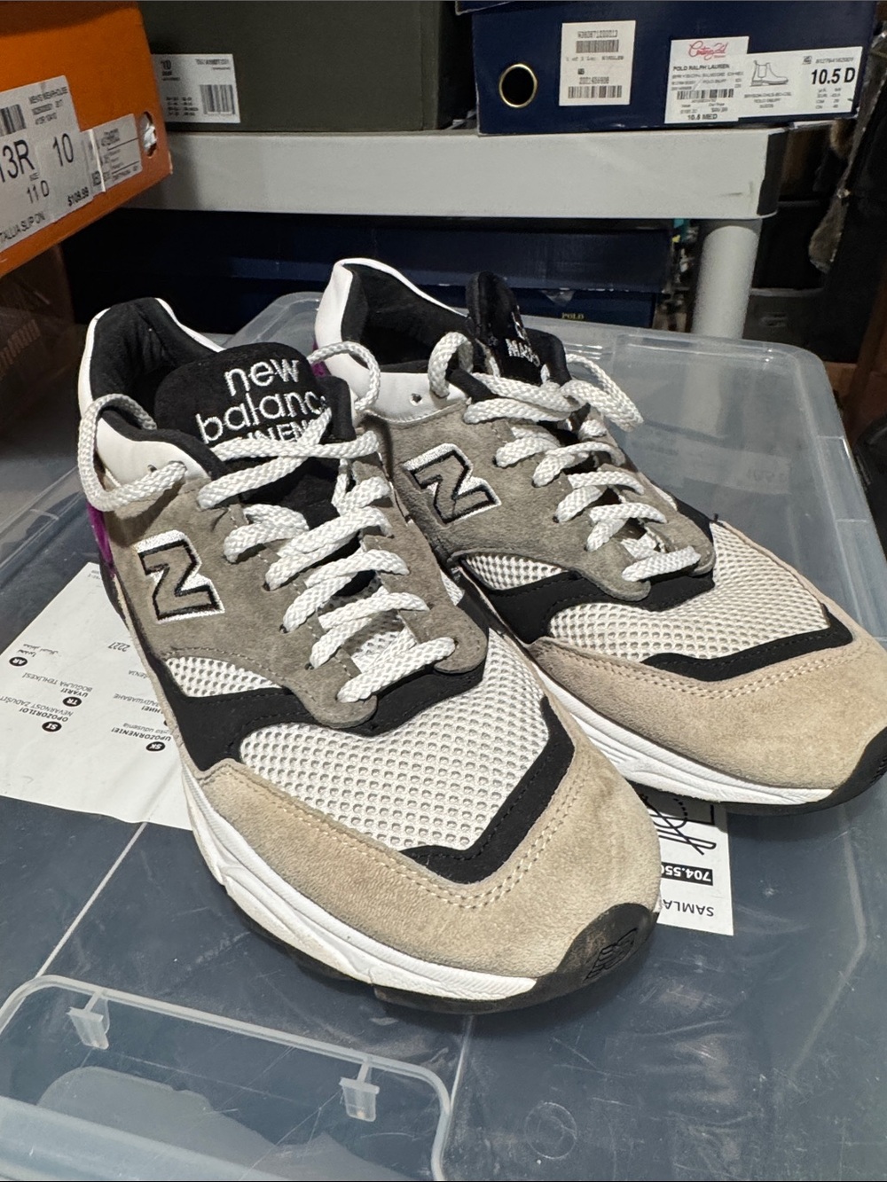 New Balance Men’s Athletic Sneakers in Beige, Gray & Black